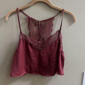 Sis Sis Maroon Cropped Lacy Button Back Spaghetti Strap Top Sz Sm 90s Y2K Style